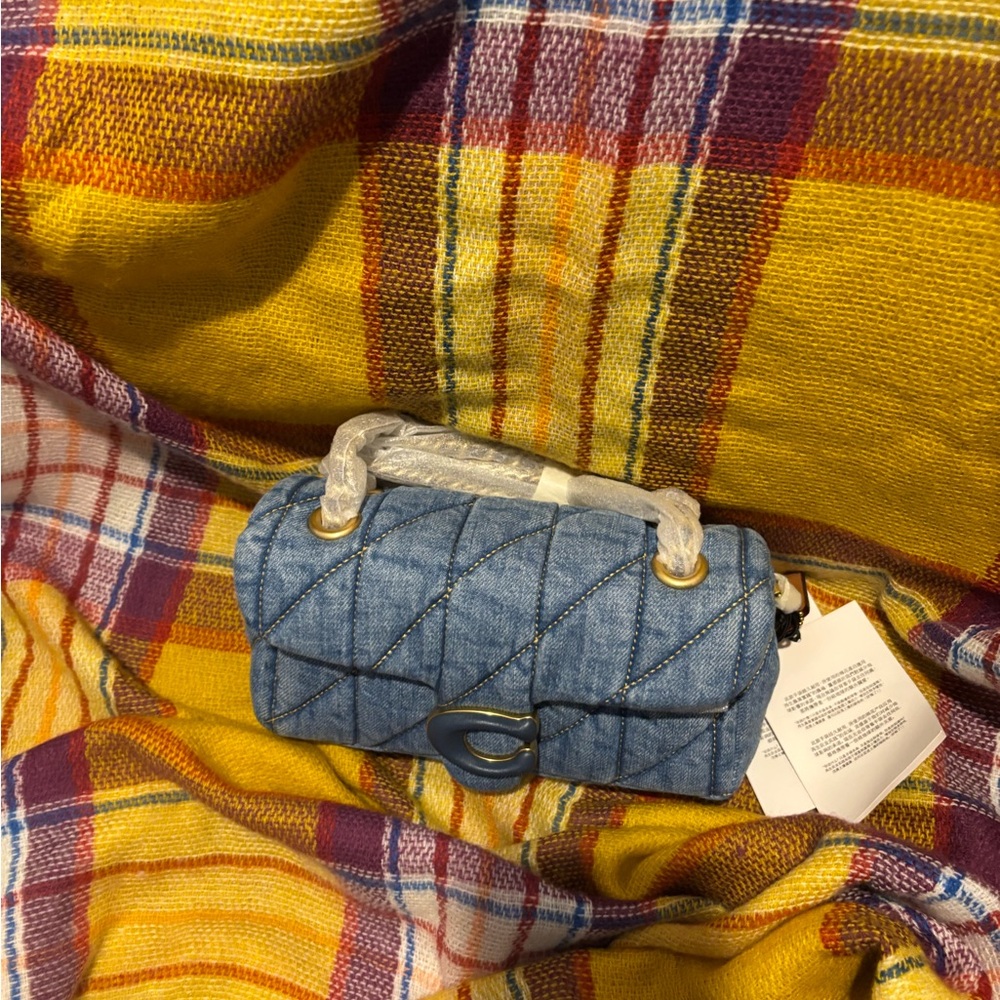 Mini Blue Quilted Bag with Gold Accents